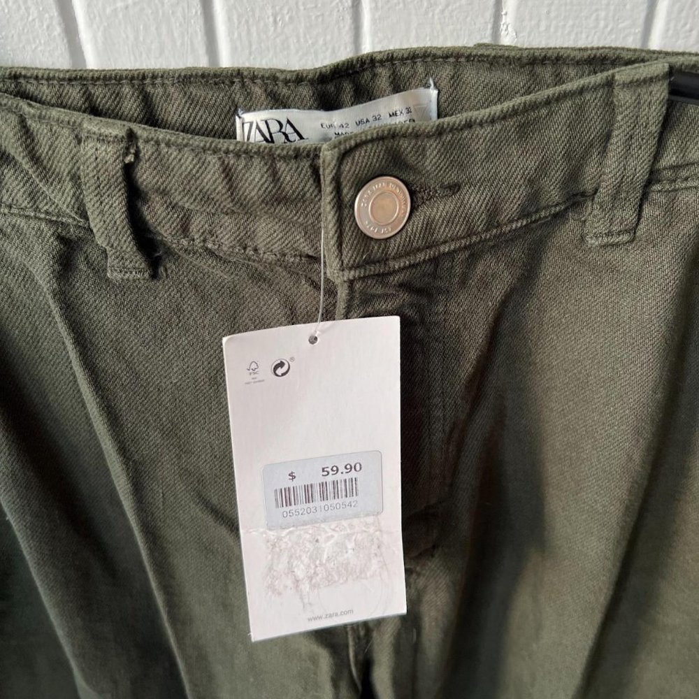 Brand New Zara Cargo Utility Carpenter Canvas Pant Jean Size 14 - Picture 4 of 5